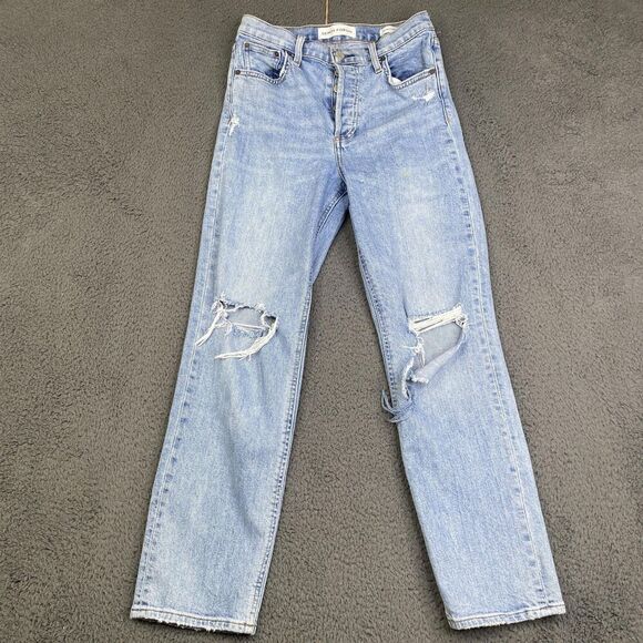 Denim Forum Jeans Womens 26 Blue The Arlo High Rise Straight Distressed 28L - Picture 1 of 12